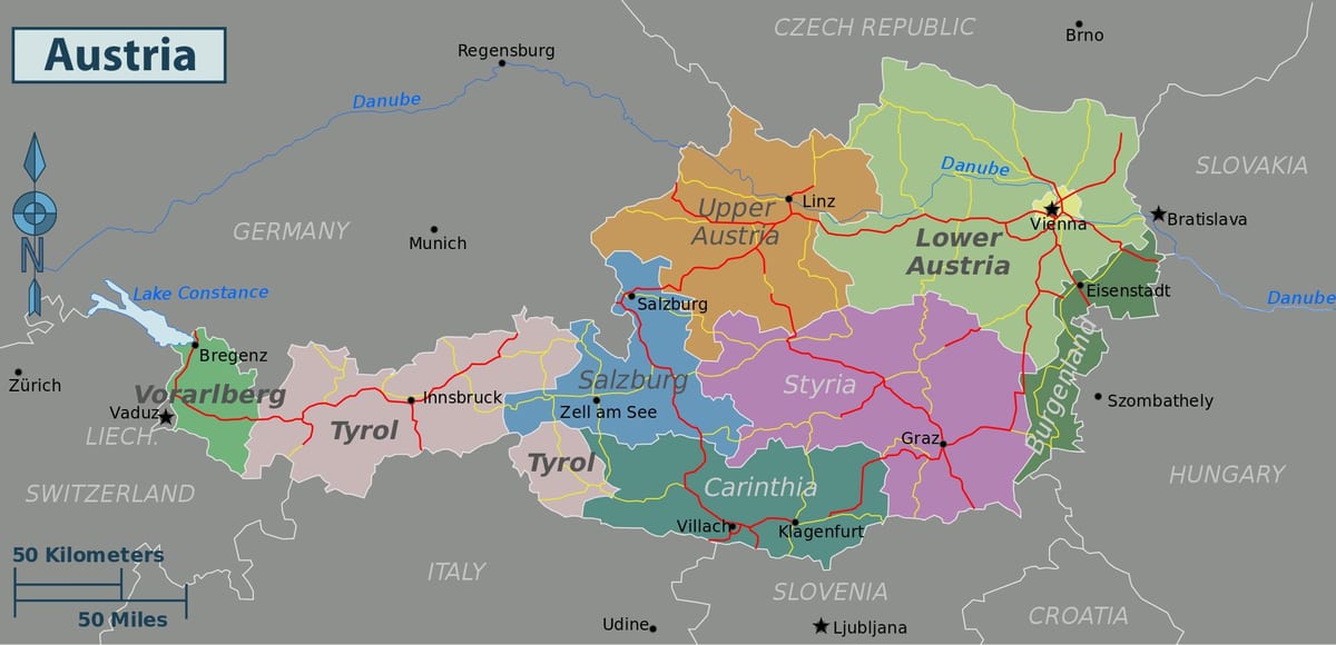 Austria zabytki mapa