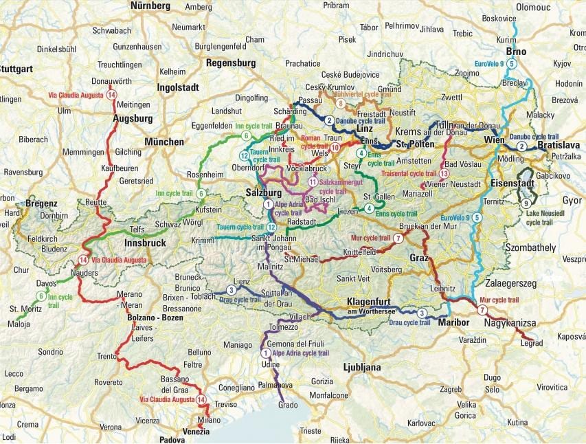 mapa Austrii jazda na Rowerze