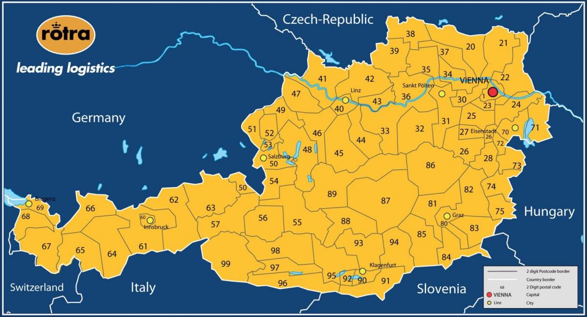 mapa Austrii Kod pocztowy 