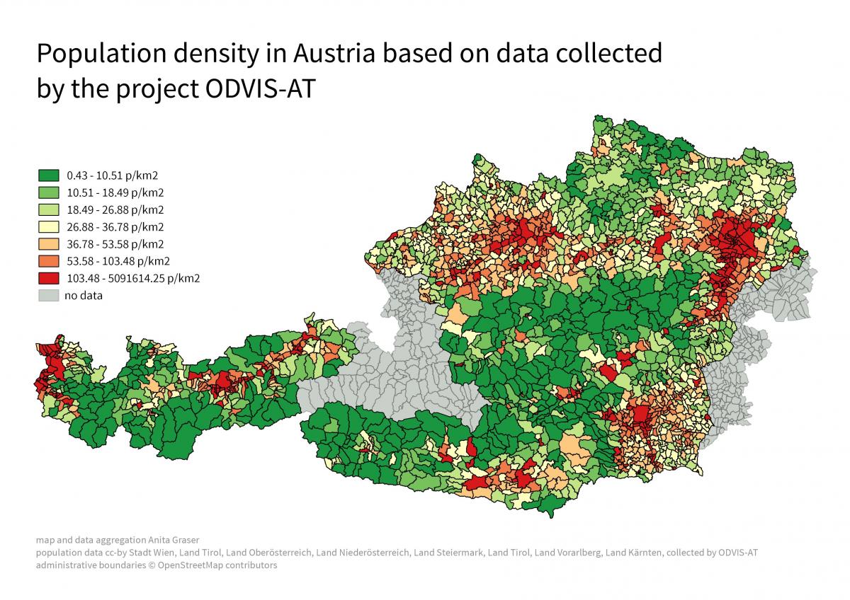 Austria mapę gęstości zaludnienia 