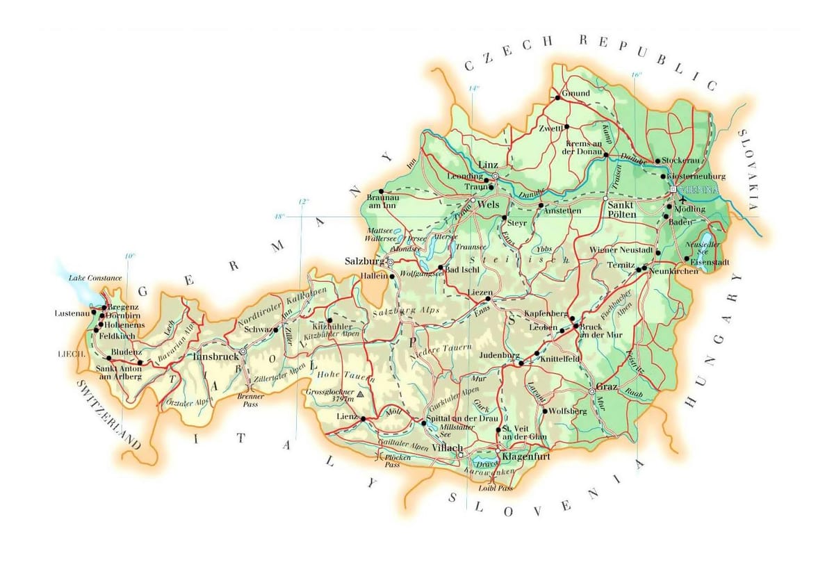 mapa Austrii wysokości