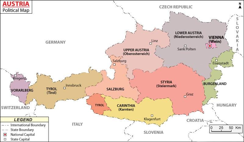 mapa Austrii polityczne 
