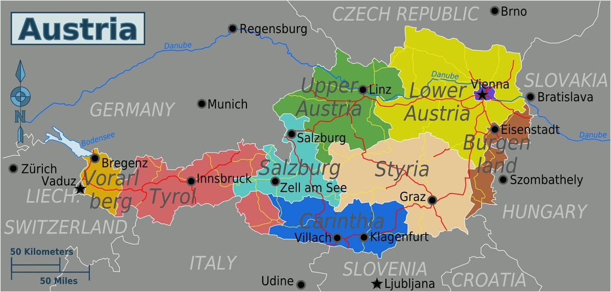 austriackich prowincji mapie