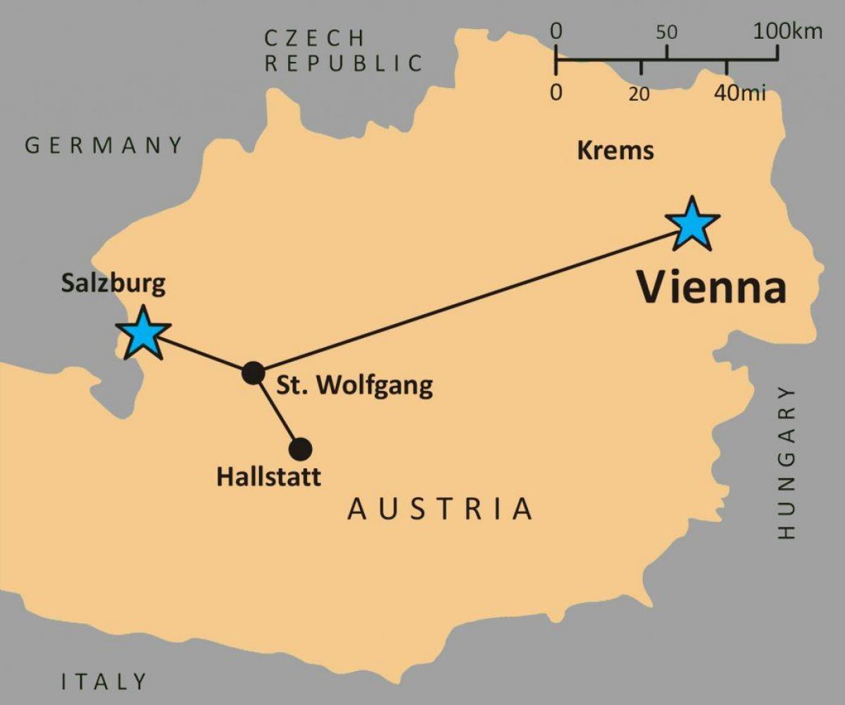 mapa hallstatt w Austrii 