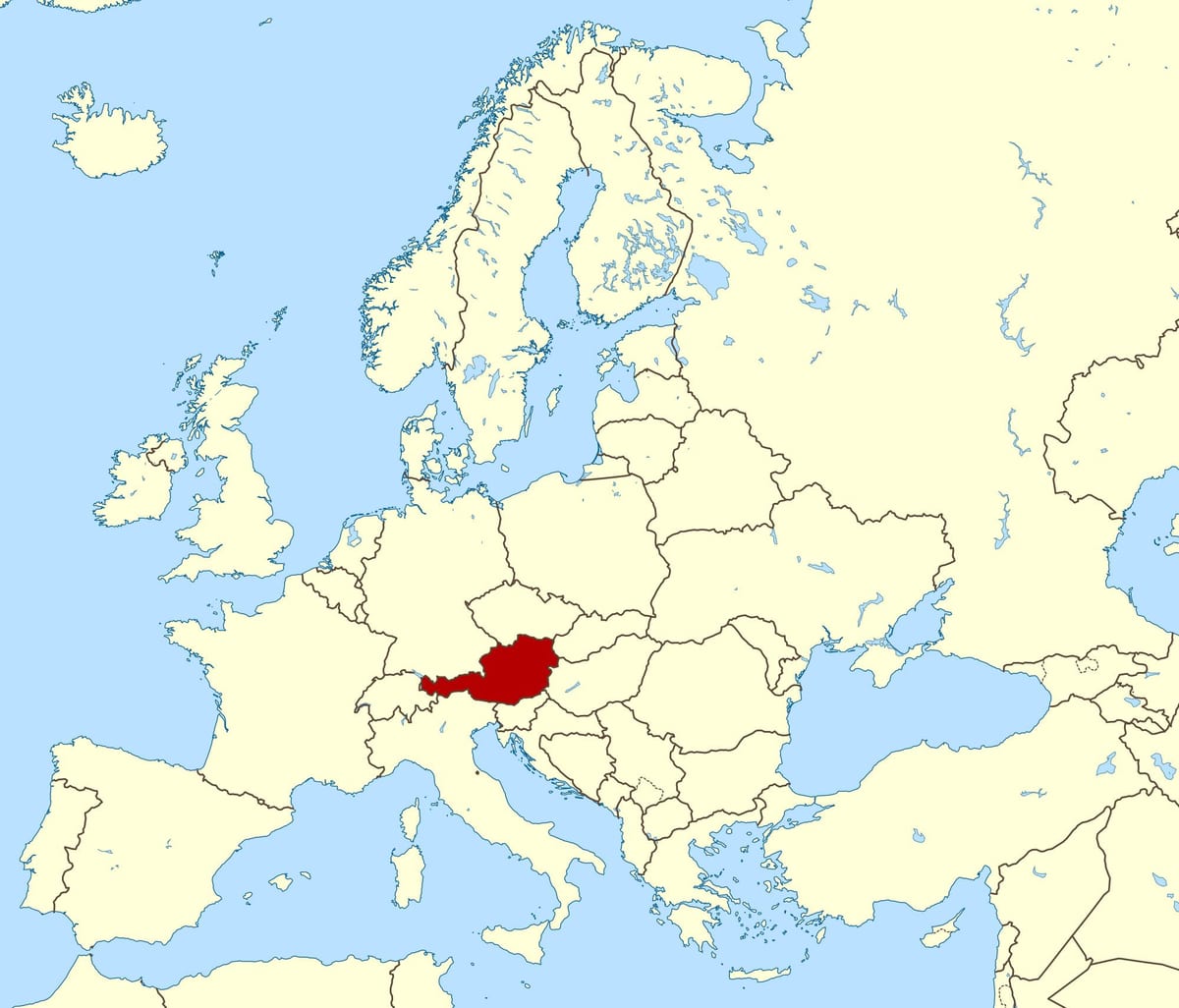 mapa świata pokazująca Austria