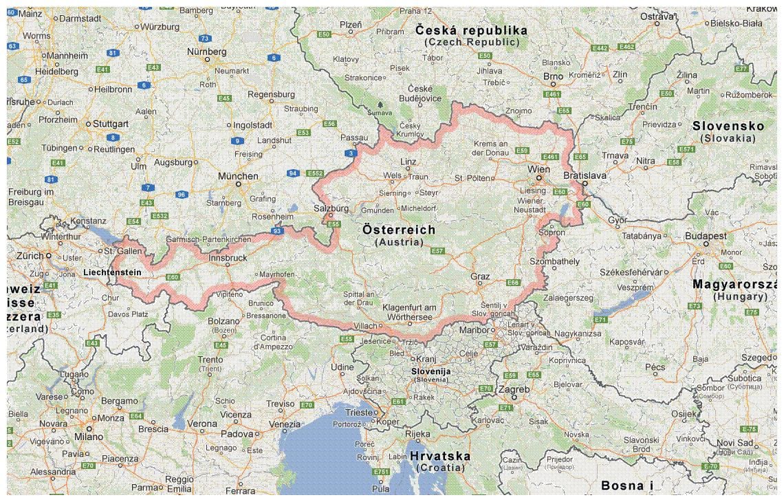 mapa Austrii i krajów sąsiednich