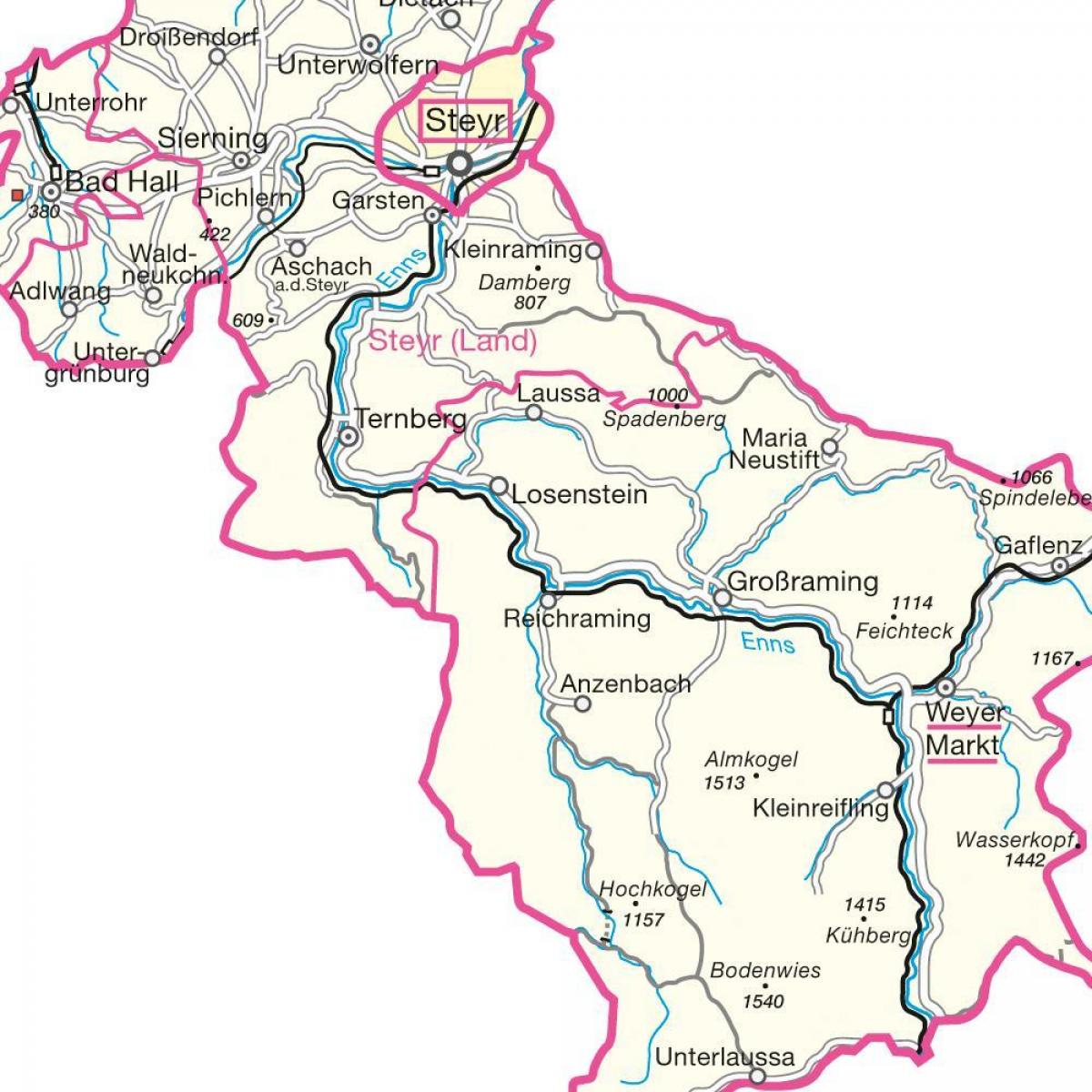 mapa steyr, Austria 