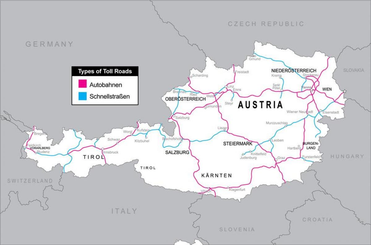 płatne drogi w Austrii na mapie