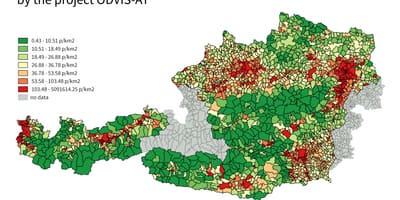 Austria mapę gęstości zaludnienia 
