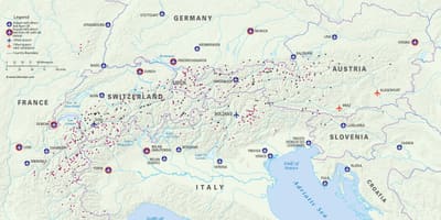 Mapa Austrii ośrodki narciarskie, lotniska